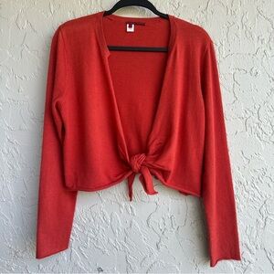 TAPEMEASURE‎ Swewter Cardigan Women Large Silk Angora Rabbit Hair Crop Tie Front